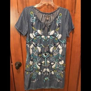 Embroidered Denim Casual Dress